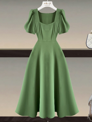 Casual Solid Empire Pullover Bow Short Sleeve Summer All-match O-neck Knee-length Dresses
