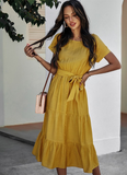 Summer Women Short Sleeve Long Dress Casual Bandage Beach Party Big Hem Dresses