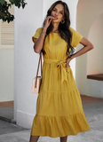 Summer Women Short Sleeve Long Dress Casual Bandage Beach Party Big Hem Dresses