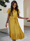 Summer Women Short Sleeve Long Dress Casual Bandage Beach Party Big Hem Dresses