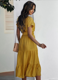 Summer Women Short Sleeve Long Dress Casual Bandage Beach Party Big Hem Dresses