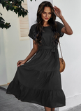 Summer Women Short Sleeve Long Dress Casual Bandage Beach Party Big Hem Dresses