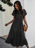 Summer Women Short Sleeve Long Dress Casual Bandage Beach Party Big Hem Dresses