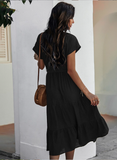 Summer Women Short Sleeve Long Dress Casual Bandage Beach Party Big Hem Dresses