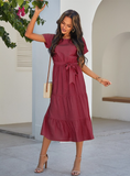 Summer Women Short Sleeve Long Dress Casual Bandage Beach Party Big Hem Dresses