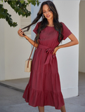 Summer Women Short Sleeve Long Dress Casual Bandage Beach Party Big Hem Dresses