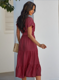 Summer Women Short Sleeve Long Dress Casual Bandage Beach Party Big Hem Dresses