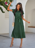 Summer Women Short Sleeve Long Dress Casual Bandage Beach Party Big Hem Dresses