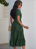 Summer Women Short Sleeve Long Dress Casual Bandage Beach Party Big Hem Dresses