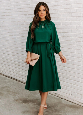 For Women's O Neck Elegant Ladies Half Sleeve Big Swing Party Dresses