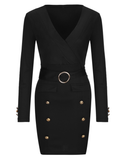 Women Double-Breasted Belted Blazer Long Sleeve Party Bodycon Dress