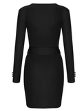 Women Double-Breasted Belted Blazer Long Sleeve Party Bodycon Dress