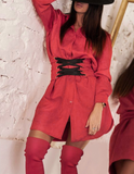 Autumn And Winter Lady Fashion Temperament Lapel Long Sleeved Dress