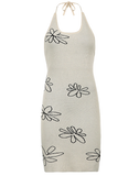 Women Floral Print Backless Halter Sleeveless Summer Knitted Dress