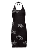 Women Floral Print Backless Halter Sleeveless Summer Knitted Dress
