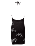 Women Floral Print Backless Halter Sleeveless Summer Knitted Dress