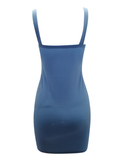 Side Slits Solid Straight Collar Wide Straps Bodycon Slim Camisole Dress