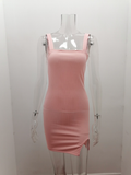 Side Slits Solid Straight Collar Wide Straps Bodycon Slim Camisole Dress
