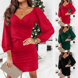 Sexy Deep V Neck Wrap Bodycon Dress Women's Long Sleeve Irregular Casual A-Line Mini Dress