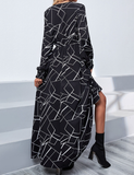 Women Long Skirt Dress Ruffles V Neck Long Sleeved Dress Temperament Dress