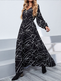 Women Long Skirt Dress Ruffles V Neck Long Sleeved Dress Temperament Dress