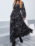 Women Long Skirt Dress Ruffles V Neck Long Sleeved Dress Temperament Dress