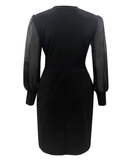 Women Shiny Mesh Stitching Glamorous Hollow Black Mini Dress Long Sleeve Slits Slim Dress