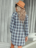 Elegant Turn-down Collar Plaid Autumn Bandage Waist Slim England Shirt Dress