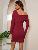 Half Open Collar Off Shoulder Solid Full Sleeve Office Dresses