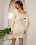 Half Open Collar Off Shoulder Solid Full Sleeve Office Dresses