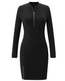New Elegant Women Sexy V Neck Split Full Sleeve Solid Color Mini Dress