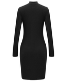 New Elegant Women Sexy V Neck Split Full Sleeve Solid Color Mini Dress