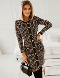 Fashion Slim Geometric Print Full Sleeve Knee-Length A-Line Party Dress