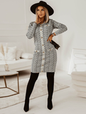 Fashion Slim Geometric Print Full Sleeve Knee-Length A-Line Party Dress