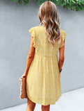Summer Fashion Casual V Neck Floral Print Ruffle Short Sleeve Loose Beach Dress