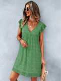 Summer Fashion Casual V Neck Floral Print Ruffle Short Sleeve Loose Beach Dress
