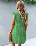 Summer Fashion Casual V Neck Floral Print Ruffle Short Sleeve Loose Beach Dress