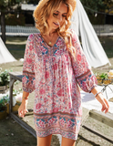 Printed Mini Casual 3/4 Sleeve Loose Dress Elegant Boho Beach Dress Female Vintage Dress