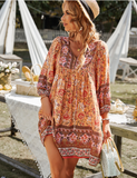 Printed Mini Casual 3/4 Sleeve Loose Dress Elegant Boho Beach Dress Female Vintage Dress
