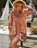 Printed Mini Casual 3/4 Sleeve Loose Dress Elegant Boho Beach Dress Female Vintage Dress