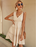 New Casual Solid Summer Women Dress Female V-neck Sleeveless Mini Dress