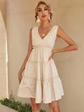 New Casual Solid Summer Women Dress Female V-neck Sleeveless Mini Dress