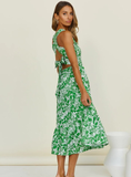 Bohemian Holiday Elegant Square Collar Long Sundress Sexy Bandage Backless Midi Dresses