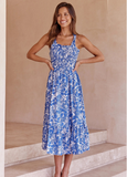Bohemian Holiday Elegant Square Collar Long Sundress Sexy Bandage Backless Midi Dresses