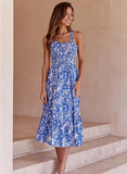 Bohemian Holiday Elegant Square Collar Long Sundress Sexy Bandage Backless Midi Dresses