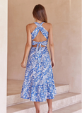 Bohemian Holiday Elegant Square Collar Long Sundress Sexy Bandage Backless Midi Dresses