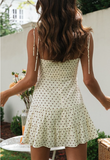 Ruffled Vestidos A-line Spaghetti Strap Dress Summer High Waist Dot Mini Dresses