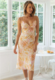 New Ruffles High Waist Casual Print Dresses For Women Summer Strap Midi Dress