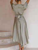 Casual Solid Color Deep V-neck Elegant Hollow Out Office Ladies Dresses