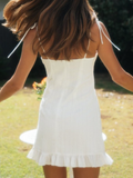 New Bowknot White Casual Solid High Waist Ruffled A-line Summer Dresses